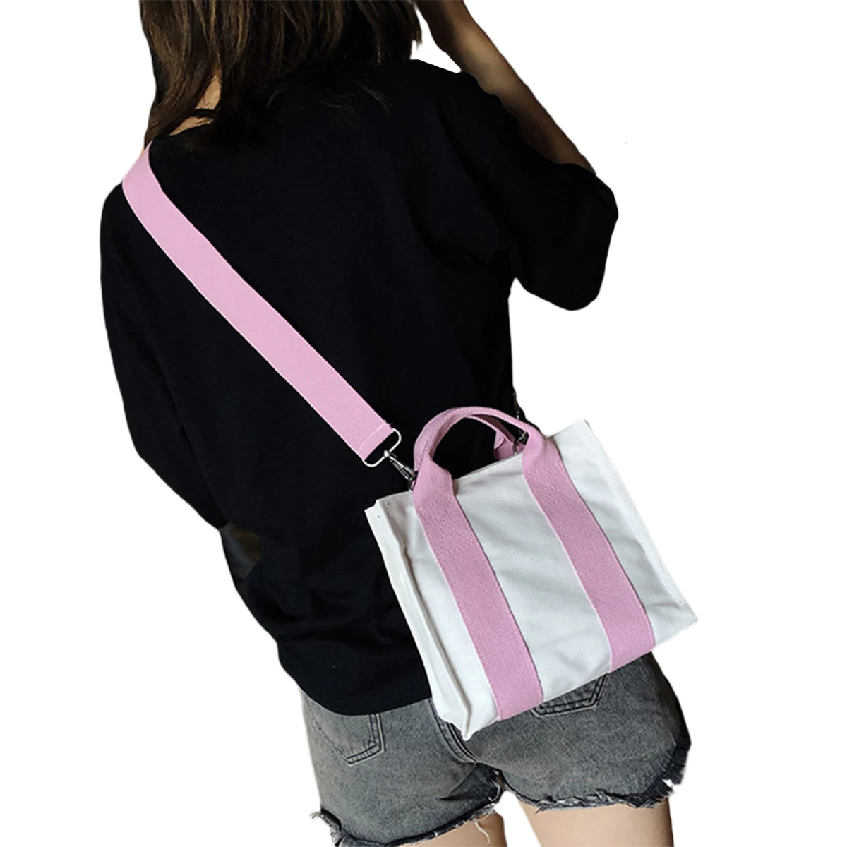 

Women Fashionable Color Block Handbag Canvas Crossbody Bag Multi-Color Casual Style Shoulder Bag for Shopping and Travelling