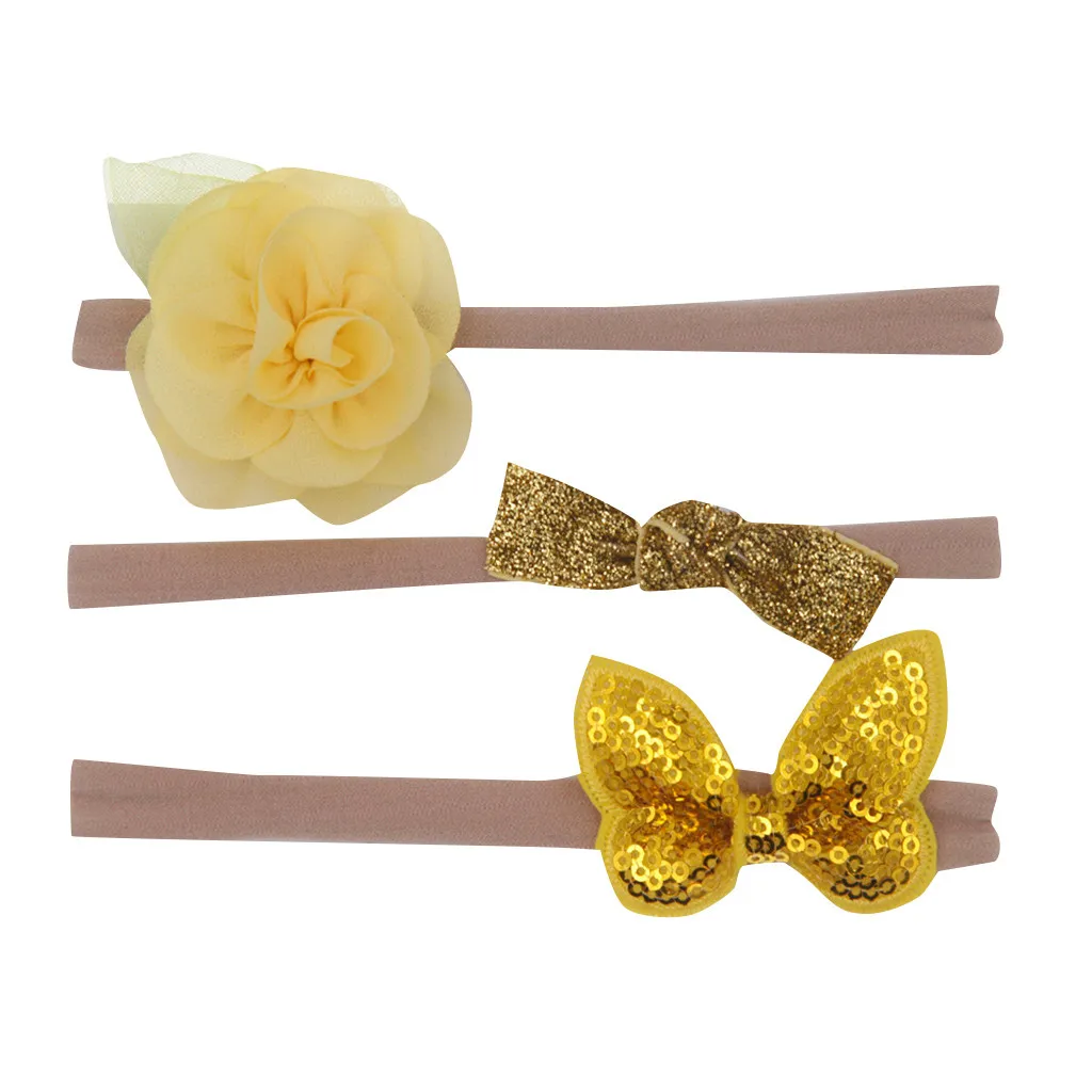 3pcs/lot Baby Girl Bow Flower Set Hairband  Baby Girls Elastic Hairband Infant Kids Head Band Hair Accessories for 1-6Y