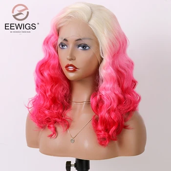

EEWIGS Side Part Ombre Bob Wigs High Temperature Red Synthetic Lace Front Wig Short Blonde Transparent Lace Wigs For Black Women
