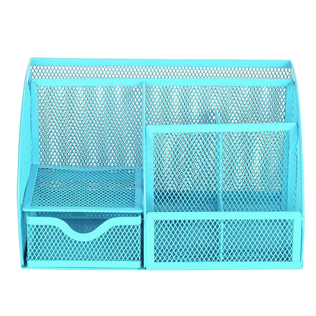 

Metal Pen Holder Barrel Student Multi-Function Desktop Storage Rack Seven Grid File Data Storage Rack