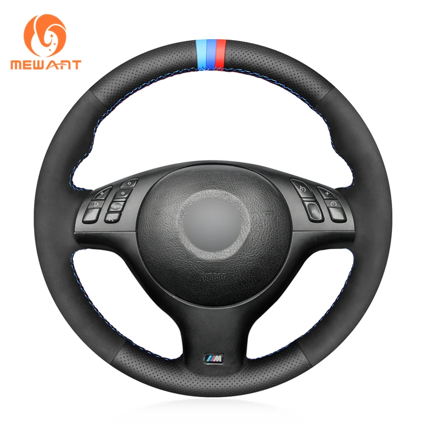 MEWANT Handsewing Black Artificial Leather Steering Wheel Cover Wrap for F25 X3 2011-2017 F15 X5 2014 