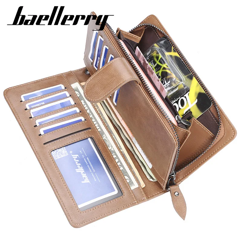 Мужские кошельки baellerry бизнес Длинная молния большой емкости качество мужской кошелек с держателем для карт 40 шт./партия