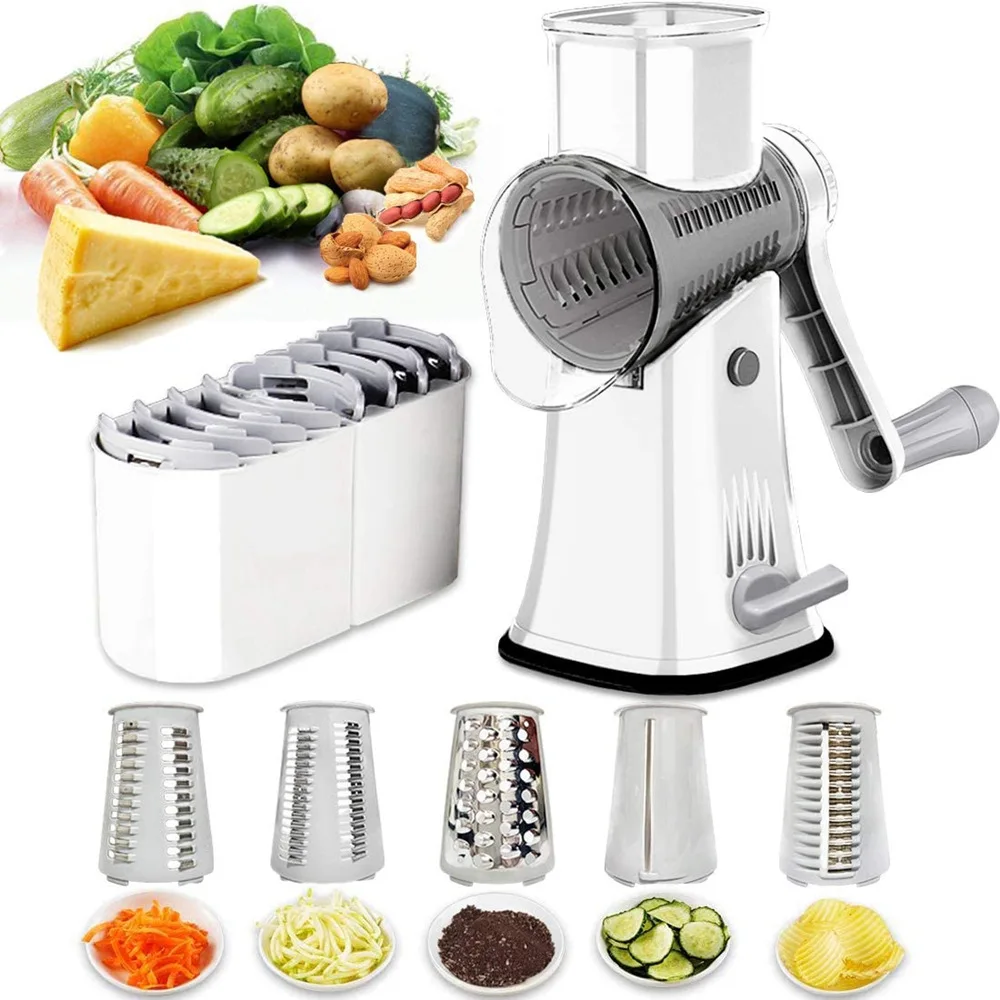 5 IN 1 Rotary Cheese Grater Shredder-Manual Vegetable Nut Grinder with Peeler Mandoline Julienne Slicer Chopper | Дом и сад