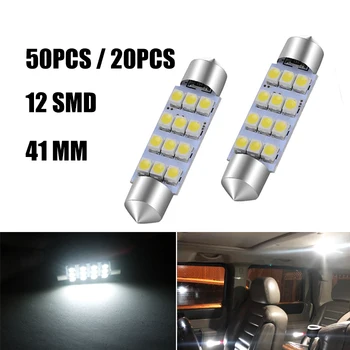 

20/50PCS White 41MM 12SMD Festoon Dome Map Interior LED License Plate Light Bulb Car Double-pointed Reading Roof Lamp