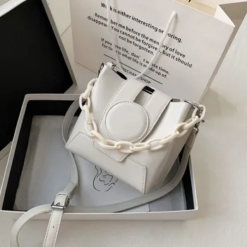 

Mini PU Leather Bucket Bags for Women New Luxury Thick Chain Female Shoulder Handbags Solid Color Ladies' Travel Crossbody Bags