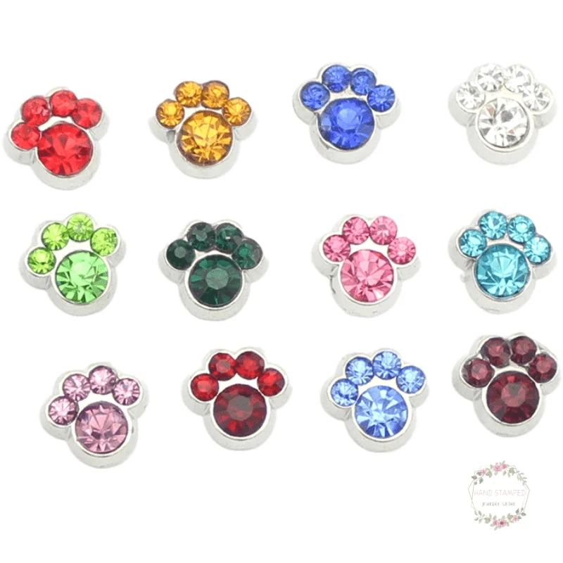 20PCS Birthstone Dog Paw Floating Charm Cute Mini Glass Memory Locket Charms Crystal For DIY Jewelry | Украшения и аксессуары