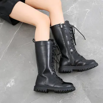 

Winter Kids Girls Boots WithZip Mid-calf Motorcycles Boots Leather Boots for Big Girls Black Children Shoes Fashion Rome Shoes