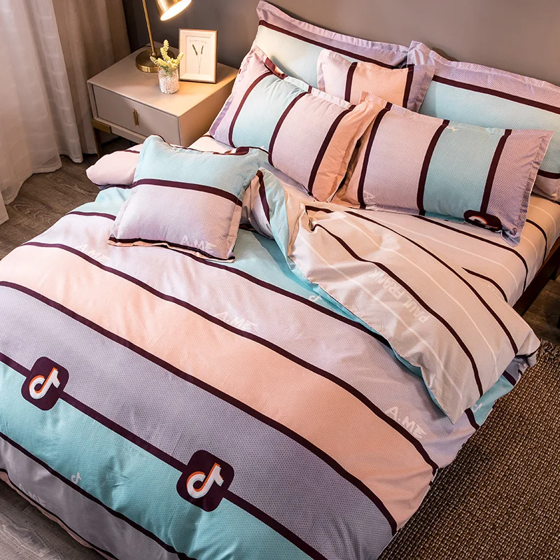 

High Quality Winter Warm Bed Linen Stripe Duvet Cover Flat Sheet Pillowcase New Style 3-6pcs/set Flowers Printed Bedding Set