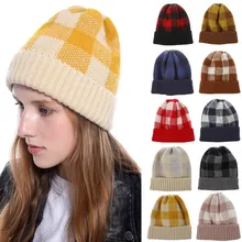 Модная новинка, женская спортивная теплая зимняя вязаная шерстяная шапочка для девочек, шапка для катания на лыжах, милая шерстяная шапка в клетку