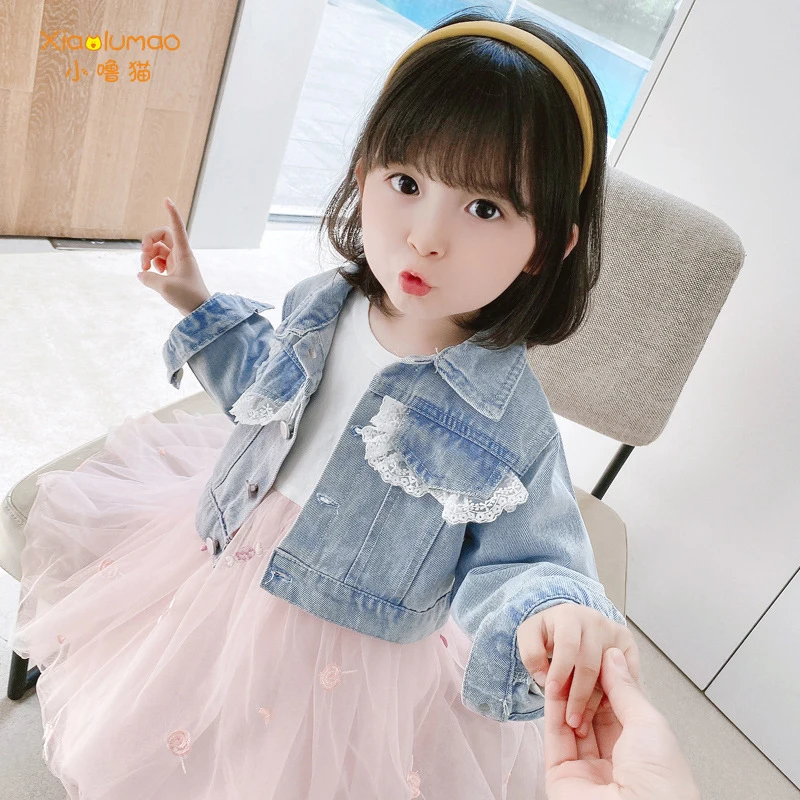 

Kids Clothes Girls Denim Jacket & Dress 2pc cute Girls Outfits Patchwork Mesh Dress Autumn Princess Suit For Girls wholesale