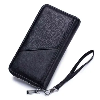 

8PCS / LOT Genuine Leather Wallet RFID Blocking Clutch Bag Wallet Card Holder Coin Purse Zipper Male Long Wallets