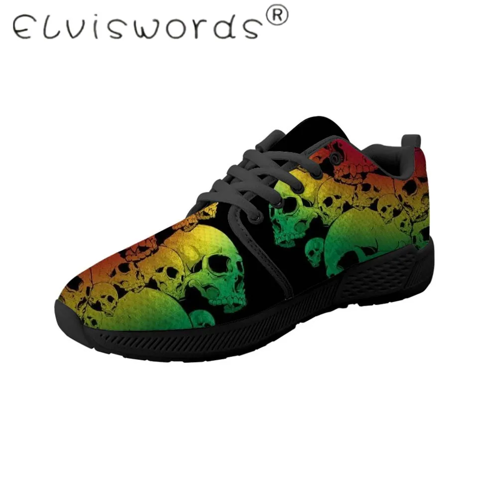 

ELVISWORDS Men shoes Skull pattern male shoes custom logo Spring Autumn cusual running shoes Lace-up black sneakers size 35-48