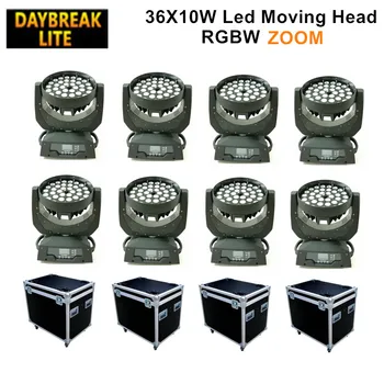 

8PCS led moving head zoom light with 4PCS Flight case packing disco dj wash zoom lighting 36*10w RGBW 4in1 colors mix