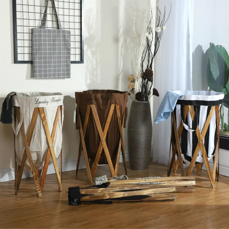 

Foldable Large Laundry Basket Clothes Storage Basket Multi-function Waterproof Wooden Frame Toy Basket Home Storage Organization