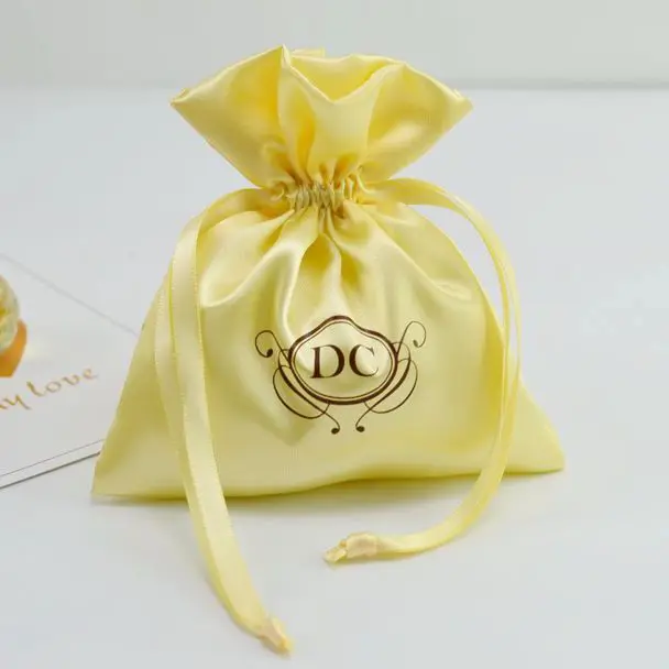 50 Silk Stain Drawstring Bag With Ribbon For Jewelry Hair