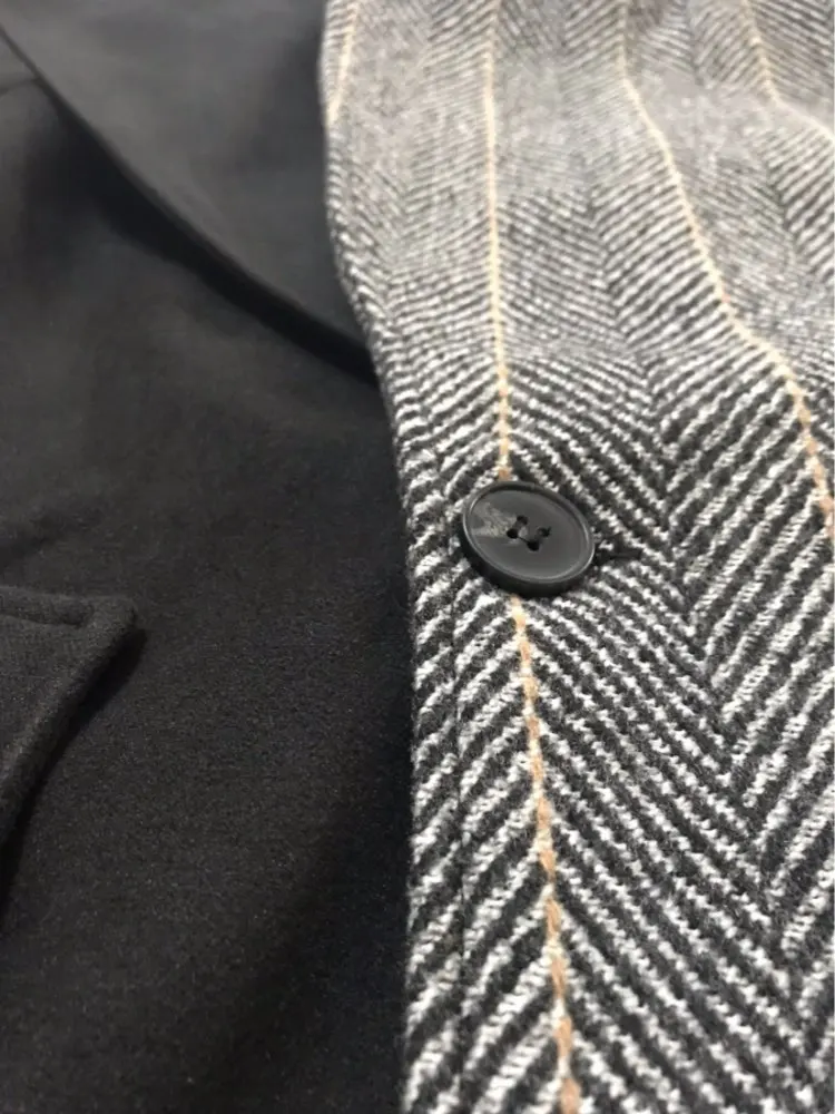 2021 Splice 3/4 Length Woolen Belt Double Breasted Trench Coat Overcoat Male Streetwear Vintage Windbreaker Jacket Outerwear