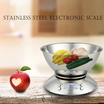

5kg Digital Kitchen Scale Stainless Steel Food Libra Weight Sensor LCD Electronic Kitchen Scales Alarm Timer Weight Sensor Bowl