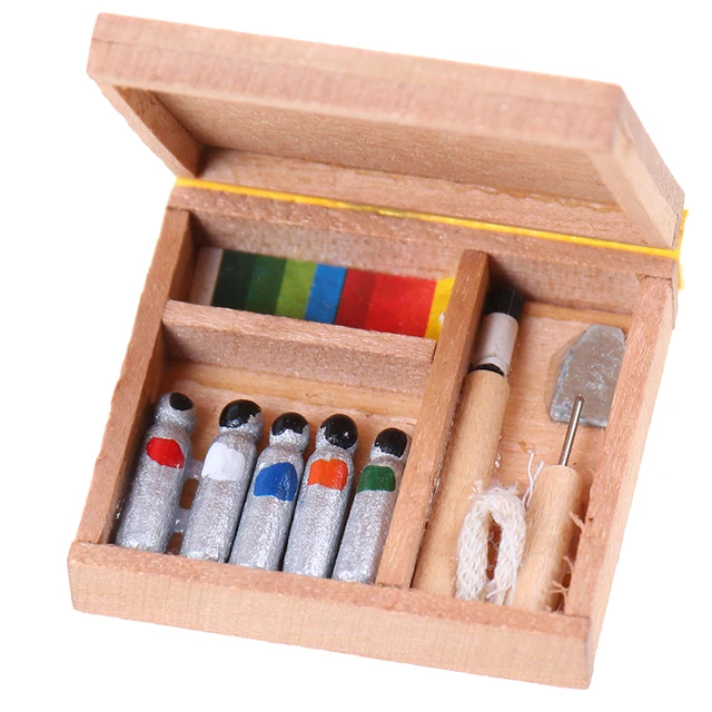 Cute 1:12 Dollhouse Paint Box Doll House Mini Painting Box Pigment Sticks DIY Doll House Parts Toy Miniatures Accessories 6