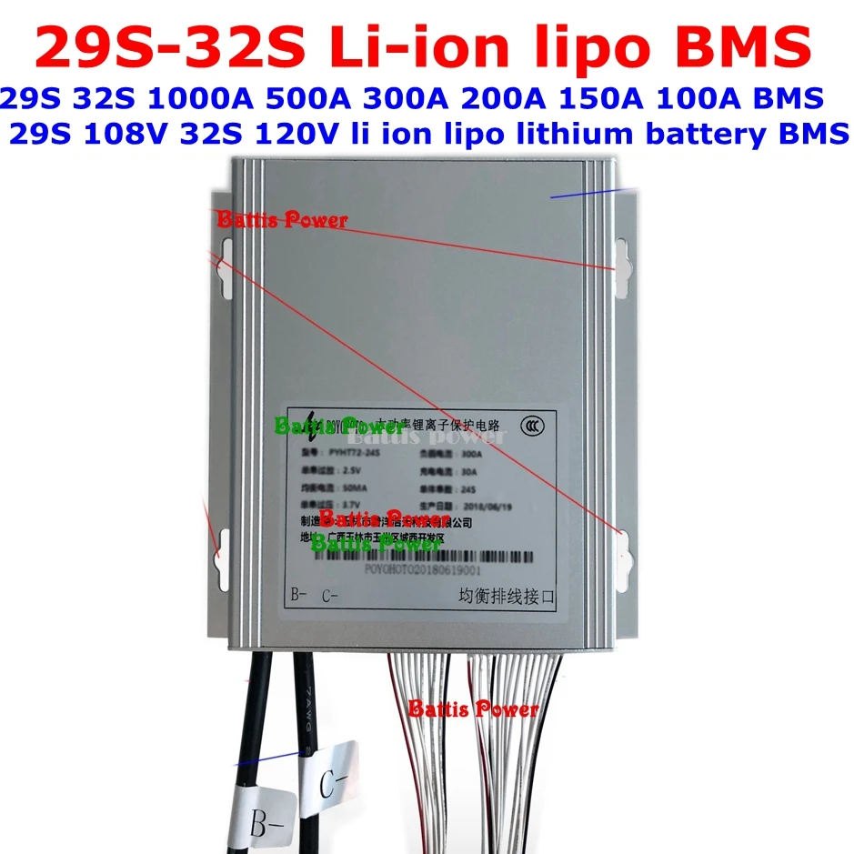 29S 32S 1000A 500A 300A 200A 150A 100A BMS 108V 120V li ion lipo литиевый аккумулятор для автомобиля старт с