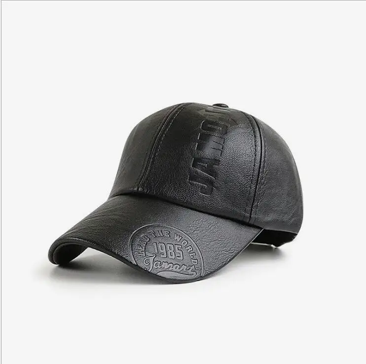 Brand JAMONT Adjustable Autumn and winter pu Visors hat baseball cap embossed fashion men's outdoor Peaked cap with Plush