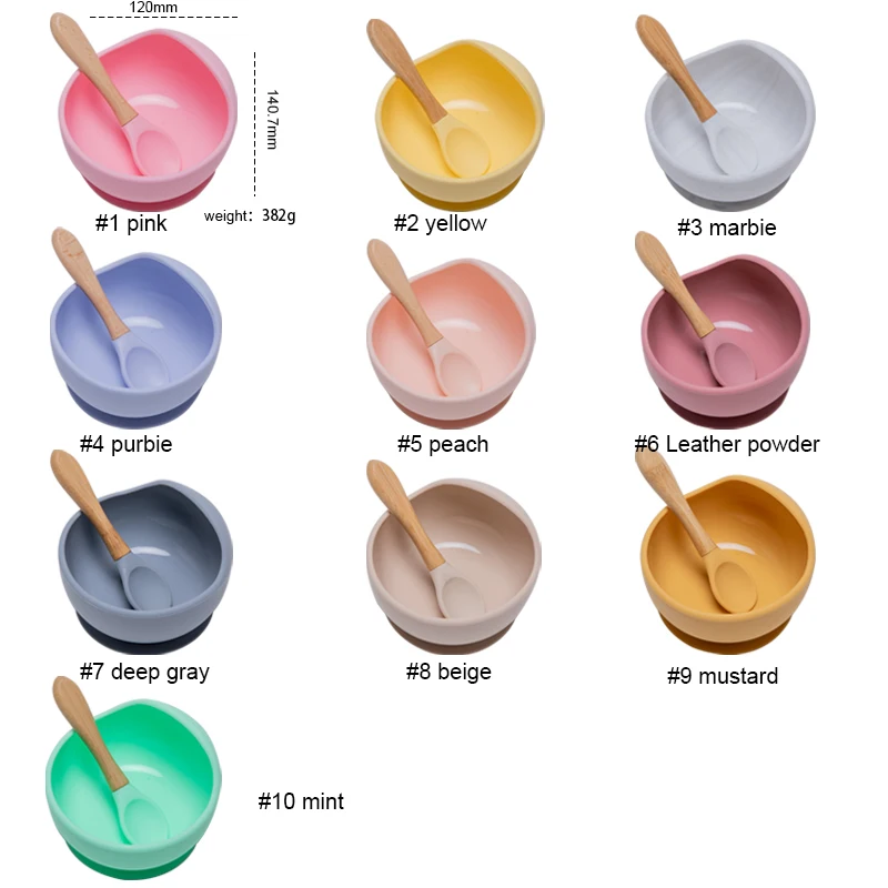 1set Baby Silicone Bowl Feeding Set Kids Dishes Spoon Waterproof Spill-Proof Suction Rotating Bowl Tableware Silicone Plate Dish