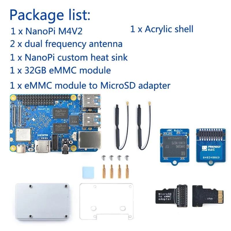 FriendlyARM NanoPi M4 V2 4 Гб DDR3 Rockchip RK3399 SoC 2,4G и 5G двухдиапазонный WiFi+ Bluetooth 4,1 поддерживает Ubuntu Android - Цвет: Золотой
