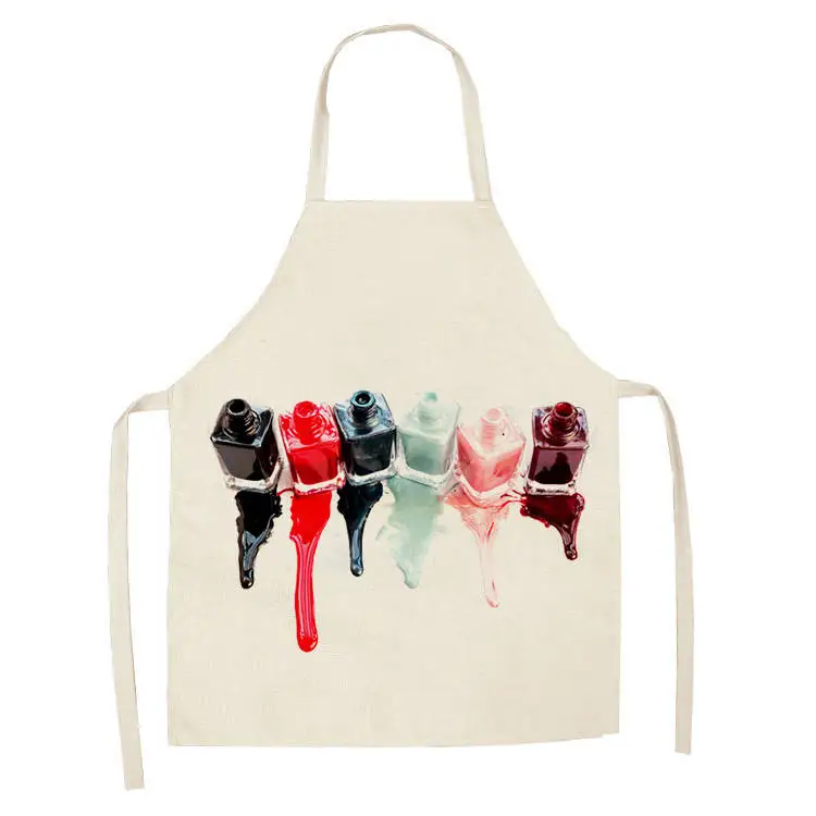 1Pcs Kitchen Apron Colorful Nail Polish women Printed Sleeveless Cotton Linen Aprons for Men Women Home Cleaning Tools WQTF05