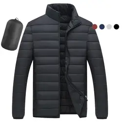 Новая зимняя мужская куртка-пуховик Легкая стеганая куртка с воротником-стойкой Высококачественная Водонепроницаемая мужская хлопковая