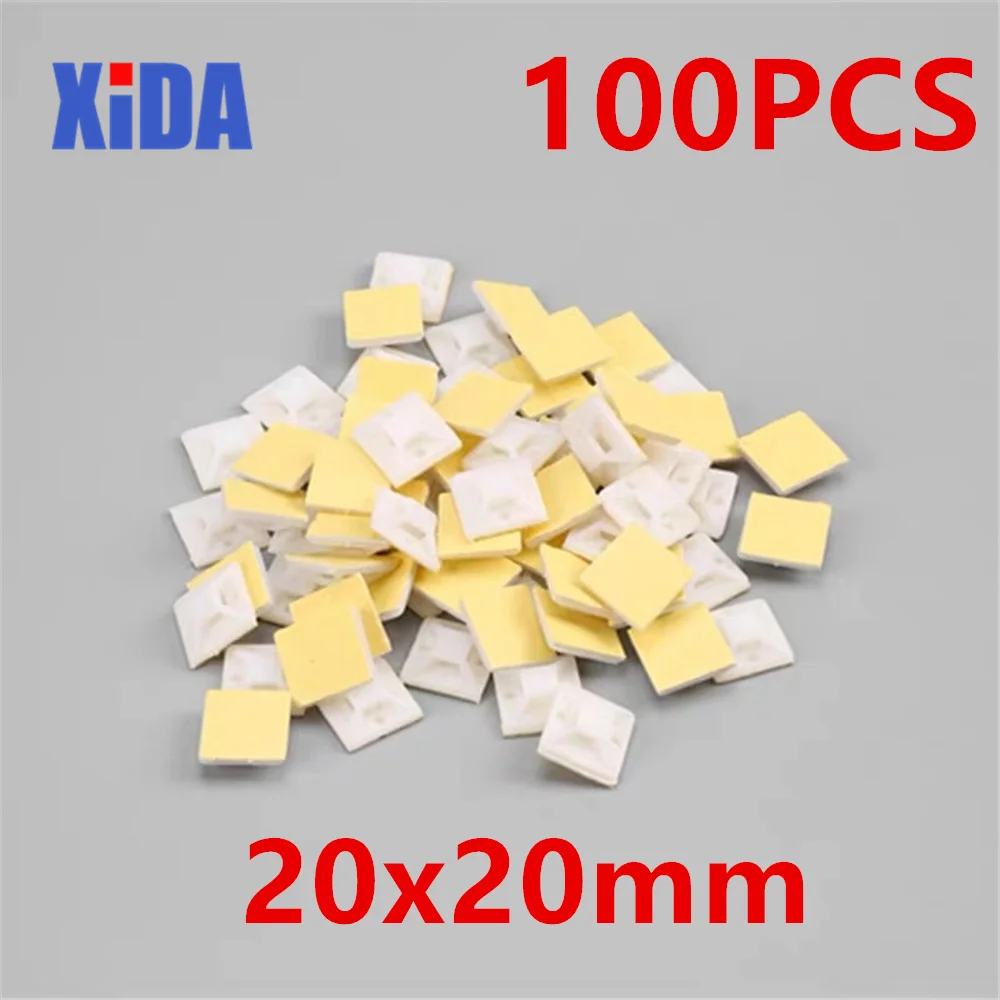 100 шт. 20x20 NylonPlastic черно-белые самоклеящиеся крепления для кабельных стяжек/зажим