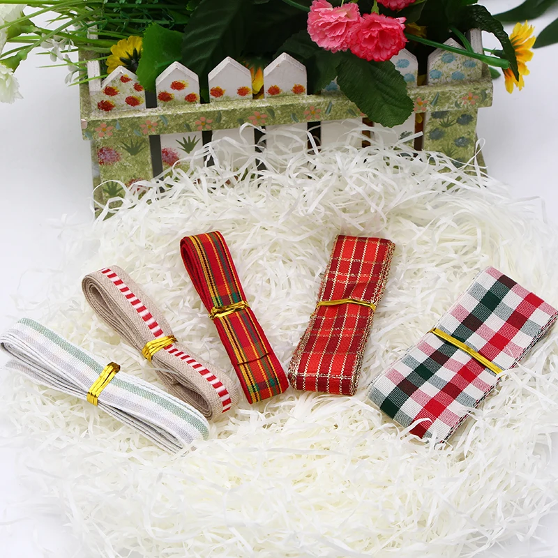 

10M Mix christmas tree Scottish Grid checked decorations Glitter Ribbon for DIY Gift Packing party wedding tablecraft supplies