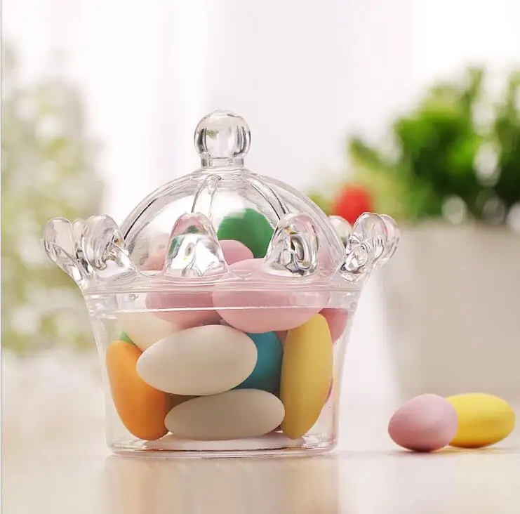 

Wedding Favor Plastic Transparent Crown Candy Box Creative Chocolates Box For Baby Shower 12pcs 3 Colors For U Pick