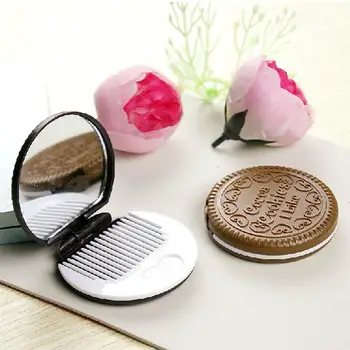 

7PCS Makeup Mirror with Comb for Girls Women Make Up Cookie Round Compact Cosmetic Mirror Pocket Mirror