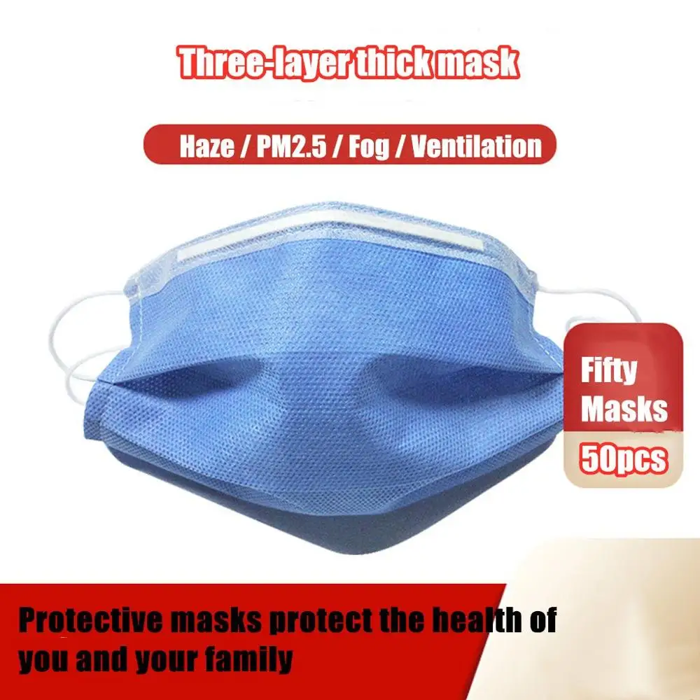 

50pcs Masks 3 Layers of Non-woven Fabric Disposable Adult Protection Mask Anti Dust Anti-spit Masks #B2