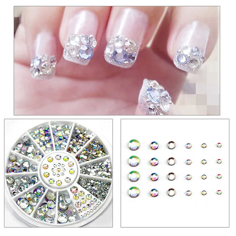 

5 Sizes AB 3D Nail Art Rhinestones Crystal Glitter Nails Wheel Decorations For DIY Studs