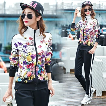 

Two Spring WomenTracksuit 2020 Piece Outfits Long Sleeve Top Long Pants Fashion Floral Print Set Sportwear Plus Size L-6XL