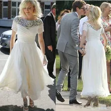 Серебряные платья для выпускного вечера с блестками и вырезом «Лодочка», на молнии сзади, короткие рукава, тюлевые трапециевидные вечерние платья для невесты