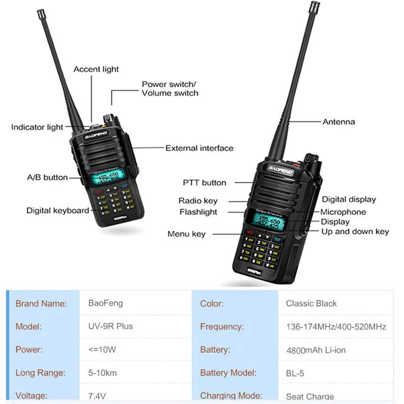 Обновление uv9r Baofeng UV-9R plus 50 км портативная рация 10 Вт 4800 мАч двухстороннее радио vhf uhf ham Радио большой диапазон CB радиостанция