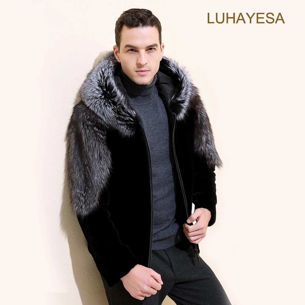 

LUHAYESA 2021 Luxury Silver Fox Fur Jacket Men Winter Natural Sheepskin Fur Shearling Clothes 100% Natural Fox Fur Coats