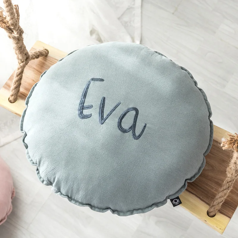1-6(cushion) Одноцветная круглая подушка с вышитыми буквами в скандинавском стиле в полоску ярких цветов, круглая подушка для офиса, дивана, дома, декоративная задняя подушка - Цвет: 1-6(cushion)