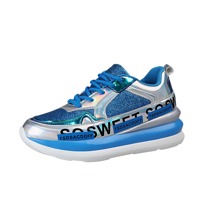Кроссовки на платформе; модная женская обувь; сезон весна-осень; Basket Femme; женская обувь из вулканизированной кожи; кроссовки на массивном каблуке; zapato mujer; повседневная обувь - Цвет: Синий
