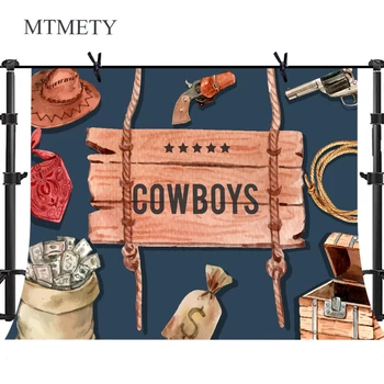 

MTMETY Cowboy Theme Backdrop Photography Printed Wooden Plank Wall Straw Boots Hat children Baby Boy Photo Studio Background