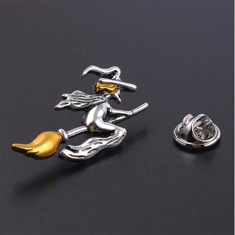 

Witch Riding A Broom Brooch Creative Fashion Vintage Pin Fashion Jewelry New Design Kids Brooches High Quality