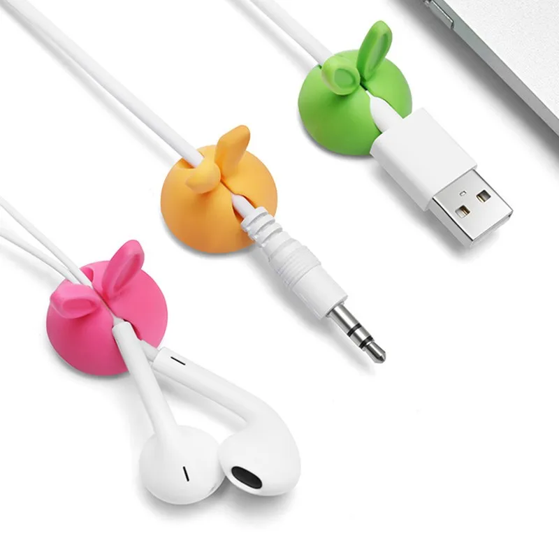 6pcs Cute Rabbit Ears Cable Winder Collation Holder Bunny Charger Wire Cord Organizer clip Tidy Desk Earphone fixer bobbin | Электроника