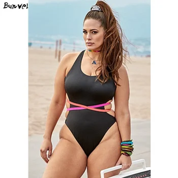 

bunvel Plus Size One Piece Swimsuit String Bandage Swimwear Bikini 2020 Women Push Up Bathing Suits Summer Beach Wear XL-4XL