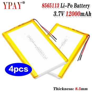 

4pcs 3.7V 12000mAh Lipo Battery 8565113 With PCM For Tablet DVD GPS Medical Device PDA Bluetooth speaker, Digital Camera