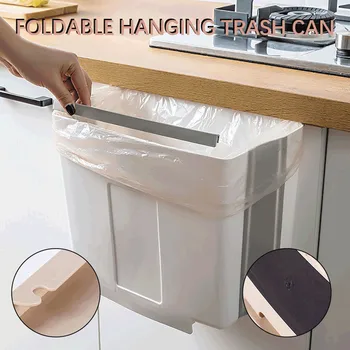 

Wall Mounted Folding Waste Bin Kitchen Cabinet Door Hanging Trash Bin Garbage Car Trash Can Wall Mounted Foldable Cleaning