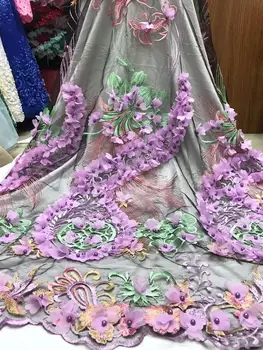 

Multicolor 3D Beaded Lace Fabric 2020 High Quality Mesh Embroidery Applique 3D Flower Tulle Nigerian Lace Fabrics For Bridal