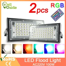 2 шт. Светодиодный прожектор светильник 50 Вт 100 Вт RGB прожектор светильник уличный IP65 Водонепроницаемый наружной стены отражатель светильник ing AC220V 240V свет сада точечный светильник