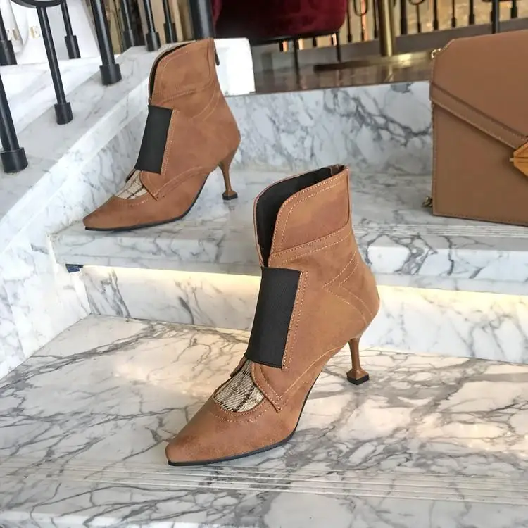 

Women's Winter Boots Fashion Adhesive Shoes Short Faux Fur Pu Rubber Warm Boots Ankle Boots for Women Thin Heels Woman Shoes