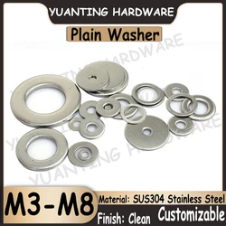 10Pcs-50Pcs SUS304 Stainless Steel Plain Washer M3 M4 M5 M6 M8 Thickness 0.5mm/0.8mm/1mm GB97 DIN125 Plain Gasket Shim Gasket